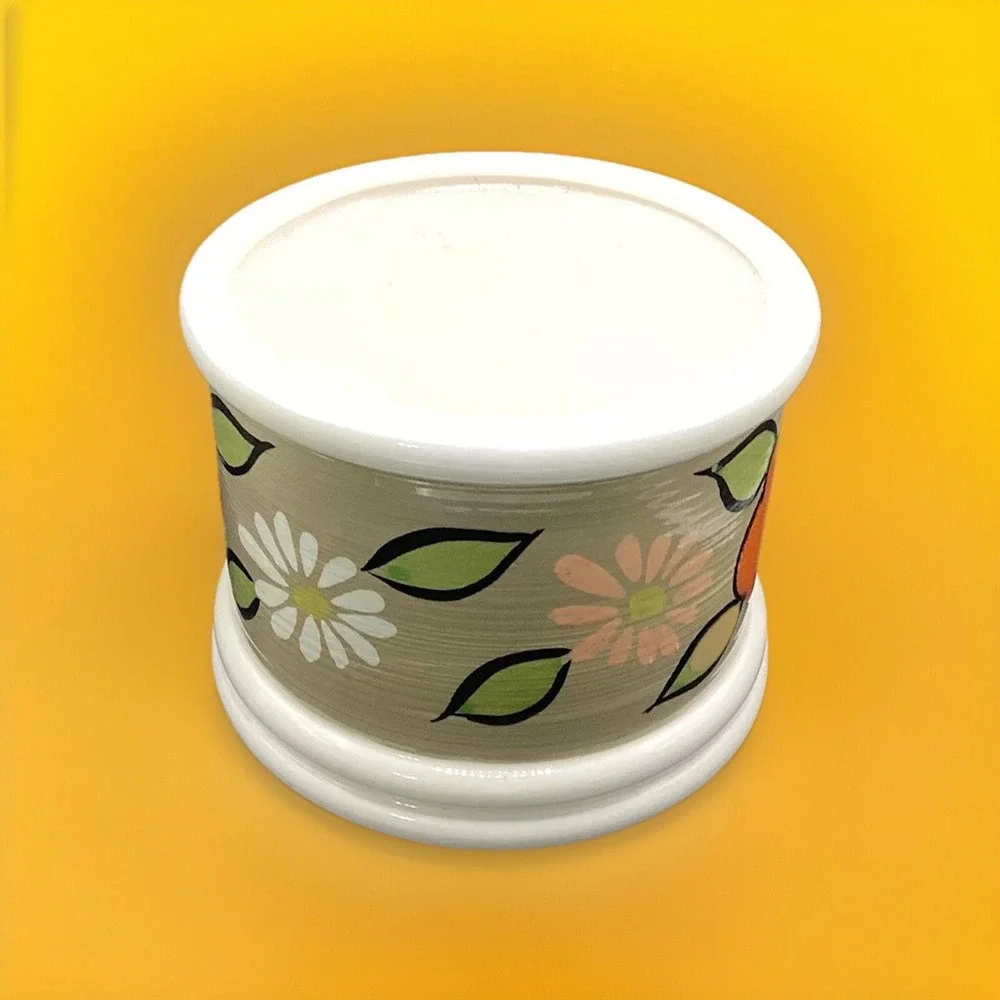 Hand‎ Painted Vintage Floral Ceramic Canister w/ Lid-7